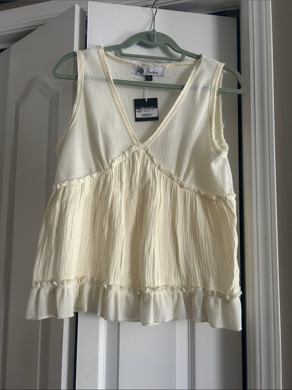 Sleeveless Cream Ruffled V-Neck Women's Top